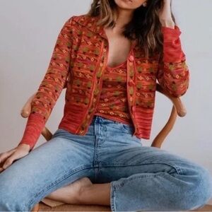 Zara Cactus Flower Knit Jacquard Jacket Cardigan shirt set